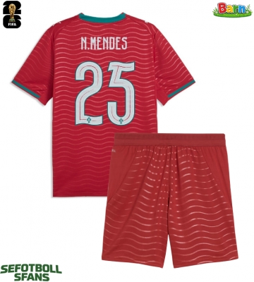 Portugal Nuno Mendes #25 Hemmaställ Barn VM 2026 Kortärmad (+ Korta byxor)